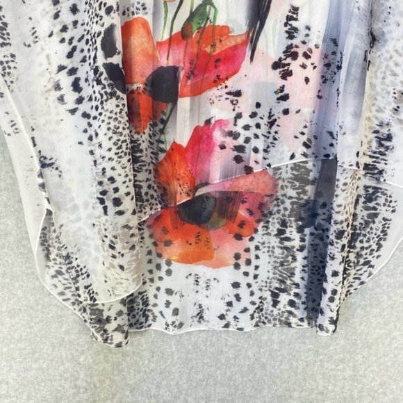 Jess & Jane Women's Tunic White Red Poppy Sequin Sheer Cheetah Asymmetrical XL - Picture 9 of 14